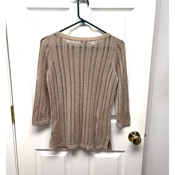 Talbots Gold Metallic Sweater, Open Weave Knit Tunic, Crew Neck, Women's Size SP - Picture 3 of 4